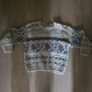 Laura Ashley Beige and Blue Knit Sweater